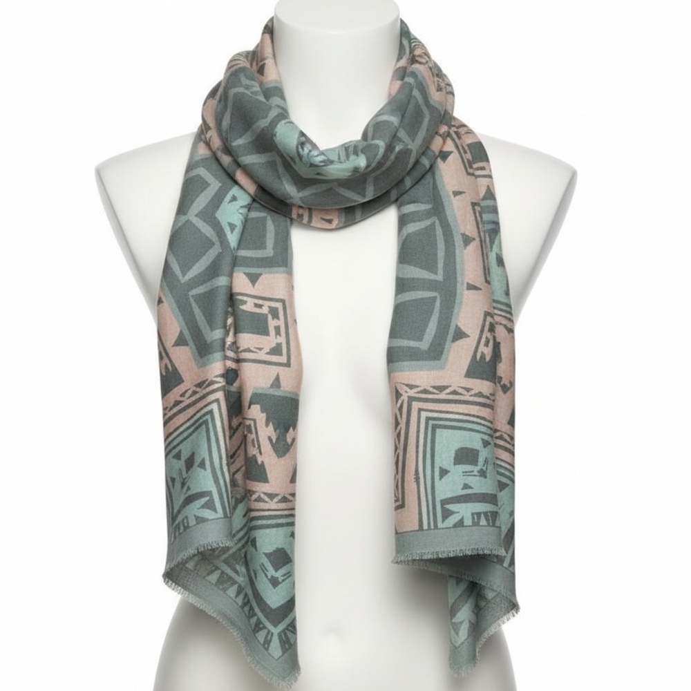 Vera Neumann Vintage 1950s–60s Square Scarf Pink & Gray Abstract Geometric Print